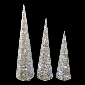 Cotton thread: Set of 3 | Silver Cone Trees | Pure White