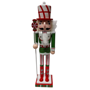 Nutcracker: 38cm | Green & Red |  With Red sweetie staff