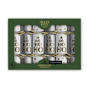 Crackers: Petite | 6x White & Silver | HO HO HO