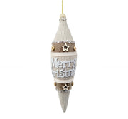 Finial: 22cm | Brown & Beige with Merry Christmas