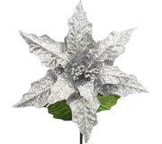 Poinsettia : 35cm | Silwer glitter 