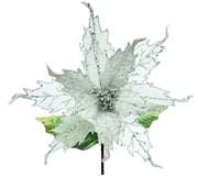 Poinsettia : 30cm | Wit en silwer 