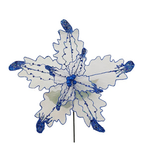 Poinsettia: 45cm | White Chiffon with Blue glitter Berries