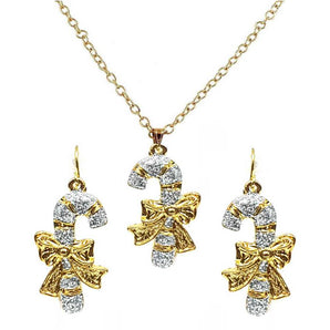 Jewellery: Necklace & Earring set | Candy Cane with Gold bow
