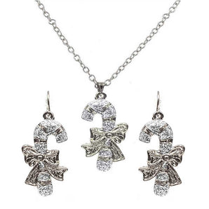 Jewellery: Necklace & Earring set | Candy Cane with Silver bow