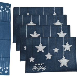 Table runner with placemats: Hessian | Blue with stars