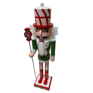 Nutcracker: 38cm | Green & Red |  With Red sweetie staff