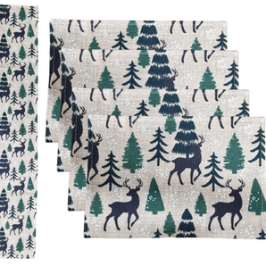 Table runner with placemats: Hessian | Reindeers forest